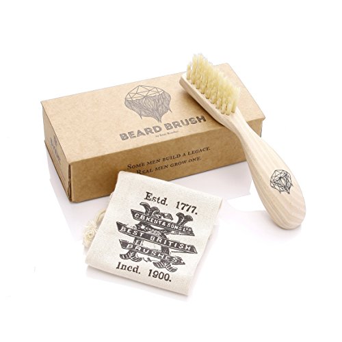 Kent BRD2 Men's Beard and Mustache Brush - Specially Cut Natural White Boar Bristle for Flawless Shaping and Grooming. Ergonomic Pistol-Like Grip Wood Handle. Dry or Wet Beard, Distributes Oils/Balms