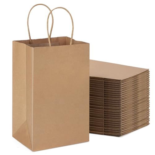 METRONIC 600Pcs Brown Paper Gift Bags with Handles Bulk 5.25x3.75x8 Inch