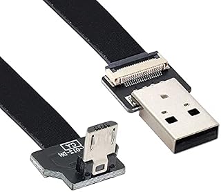 NFHK Down Angled USB 2.0 Type-A Male to Micro USB 5Pin Male Data Flat Slim FPC Cable for FPV & Disk & Phone 20cm