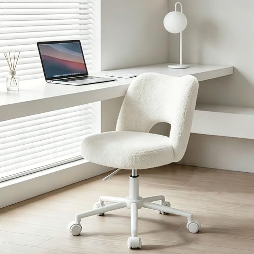 Klyvvo Chaise de Bureau en Roues, Chaise de Maquillage en Peluche Respirante, Chaise de Bureau Réglable en Hauteur, Chaise Pivotante pour Chambre, Salon, en...