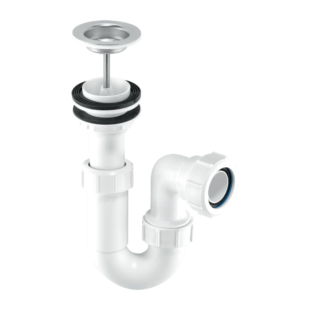 Mcalpine Asa10W Adjustable Inlet Basin Trap with Centre Pin Waste, White and Chrome