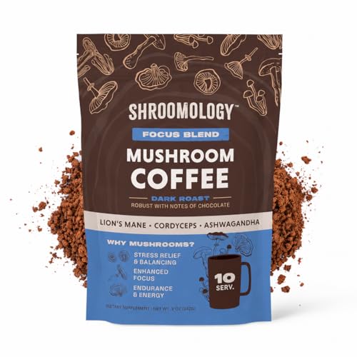 360 Nutrition Instant Mushroom Coffee with Cordyceps, Lion’s Mane Superfood Mushrooms and Ashwagandha for Cognitive Balance, Memory and Focus | Dark Roast, No Added Sugar 5 oz