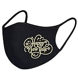 5 St&uuml;ck ' Happy new Year &lsquo; Washbar Mund und Nasenschutz Schwarz Weihnachten Stoffmaske Baumwolle Mundschutz Verstellbarer Mundbedeckung Multifunktionstuch Halstuch (5pc, A)