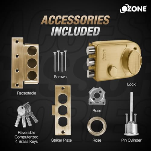Image of Ozone Tri Bolt Night Latch for Inside and Outside-Opening Doors | Door Thickness: 30-70 mm | (Antique Brass Finish)