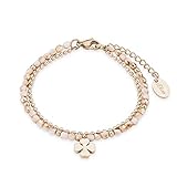s.Oliver Armband Edelstahl Damen Armschmuck, mit Glas, 16+4 cm, Apricot, Kleeblatt, Kommt in Schmuck Geschenk Box, 2018361