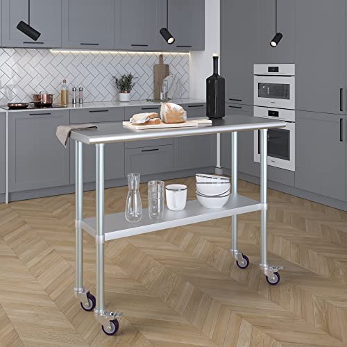 Image of AmGood 48 inch Long x 18 inch Deep Stainless Steel Table with Casters
