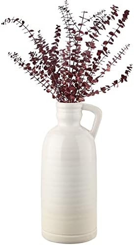 Oairse White Flower Vase with Handle Vintage Boho Ceramic Vase For Pampas Grass, Milk Jug Vase Perfect For Storing Flowers, Decorative Living Room Bedroom Spring Decor, Tall 32CM
