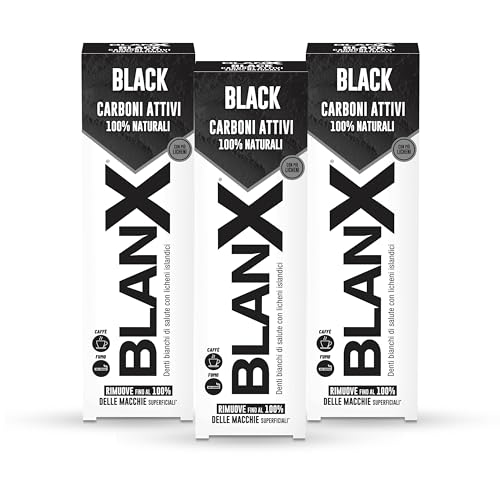 Blanx Dentifricio Black 75ml x 3, Dentifricio Sbiancante con Licheni