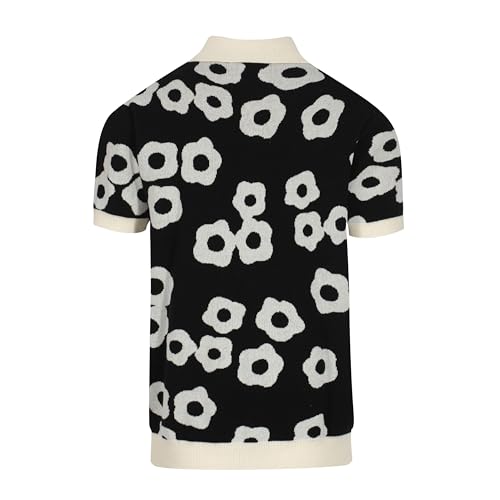 OXKNIT Mens Vintage Polo Shirts Casual Flower Pattern Knit Golf Polo Shirts Short Sleeve Jacquard Design2