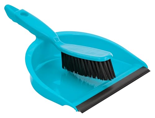 HOMESHOPA Blue Dustpan and Brush Set, Easy-Sweep Rubber Lip and Dirt-Trapping Durable Bristles, Lightweight, Portable Sweeping Brush, Household Home Kitchen and Indoor Cleaning
