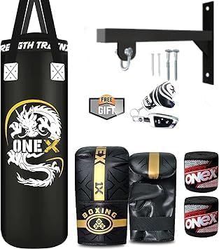 Heavy Punch Bag Boxing Training, Filled 3ft Heavy Duty set, Wall Bracket Punching Gloves, Kickboxing MMA Grappling Muay Thai Karate BJJ, Adult Home Gym Fitness
