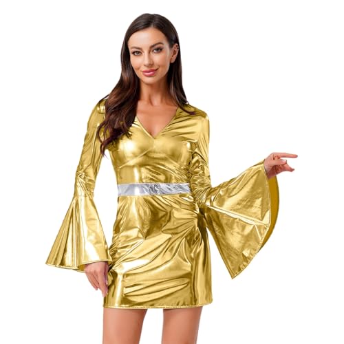 Robe Rave Clubbing Femme Dorée XL Déguisement Disco Années 70 80