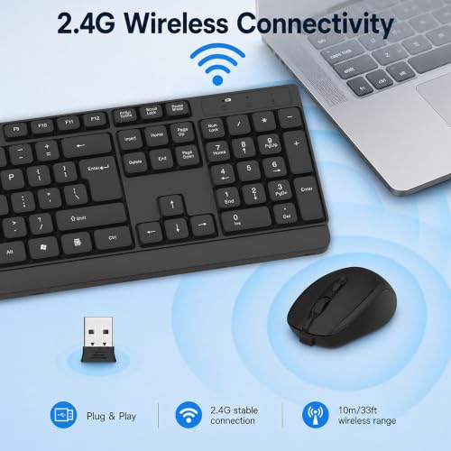 Image of ANT Master 22 Wireless Keyboard and Mouse Combo, Full Size 104 Keys with Numpad, 2.4GHz USB Receiver, 800 /1200 /1600 DPI Adjustable Mouse, Up to 10m Range for PC Laptop Windows Mac Linux Android