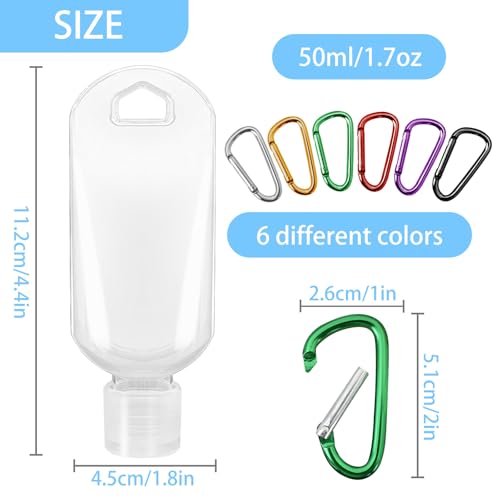 6 Pack Refillable Travel Plastic Bottles Containers, Hand Sanitizer Travel Size Holder with Empty Bottles Case Keychain Carrier, Leak Proof Portable Bottle for Kids & Adult (50ml/1.7oz)2