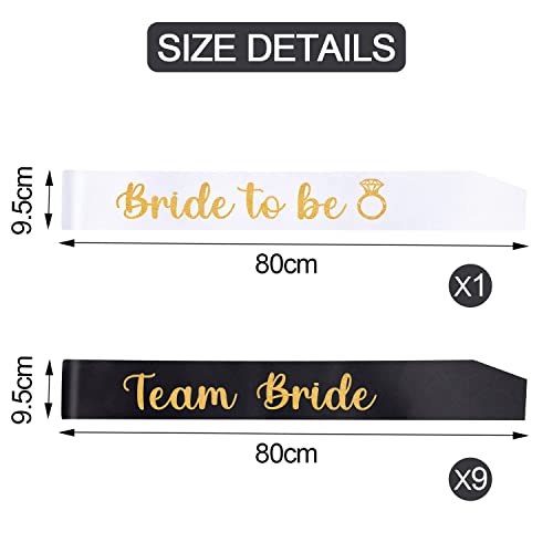 Shining She 10 Pieces Hen Party Accessories Sashes Sets, 9 Black Team Bride Sashes 1 White Bride to Be Sash - Image 2