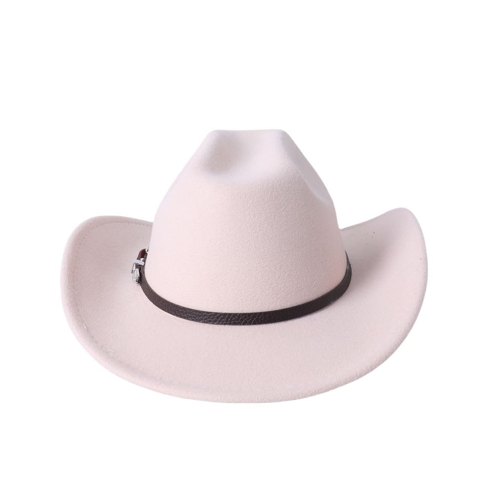 GRNUS Men Women Wide Brim Western Cowboy Cowgirl Hats with Buckle Belt (US, Alpha, One Size, Beige)