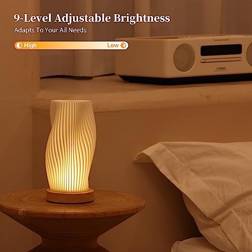 UYKKE Bedside Lamp with Woodbase - Button Control Table Lamp for Bedroom 12 Way Dimmable Nightstand Lamp with PLA Lampshade for Living Room, Kids Room, College Dorm, Office(Built in LED Lights) 3 41LJG4AnoDL. AC