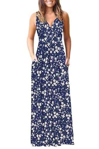 Image of AUSELILY Maxi Dresses for Women Summer Casual Sleeveless V Neck Wrap Dress | Sleeveless Long maxi dress with wrap V neck & side pockets, for formal cocktail, beach & casual daily wear