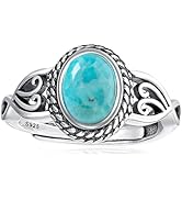 AVECON Adjustable Rings for Women 925 Sterling Silver Rings Womens Vintage Rings with 6 * 8mm Ova...