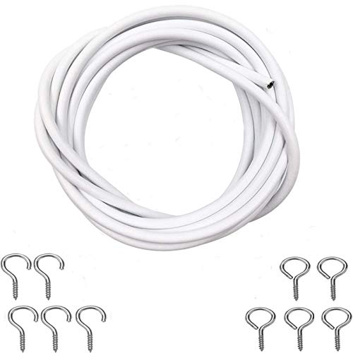 IPEAK Cable de alambre para cortina con ganchos y ojos, color blanco (5 metros) Cover