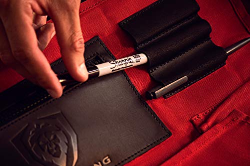 Dalstrong Nomad Knife Roll - 12Oz Heavy Duty Canvas & Top Grain Leather Roll Bag - 13 Slots - Interior And Rear Zippered Pockets - Blade Travel Storage/Case (Crimson Red) #TOP6