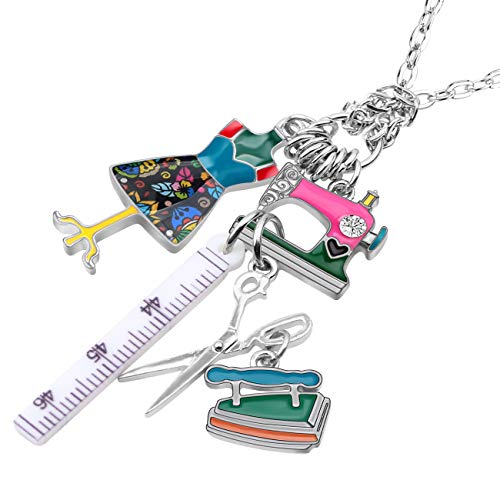 Bonsny Statement Enamel Rhinestone Chain Sewing Machine Necklaces Pendant Original Design For Women Girls Jewelry (Multi) #TOP2