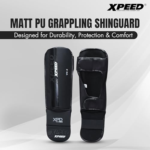 Image of XPEED Matt PU Grappling ShinGuard /Shin Pad | Thick Padding Forefoot | Shin Guard for Men and Women | Training Practice and Sports | Kickboxing shinpad | Baseball | Cricket | Sports Shinguards (S)