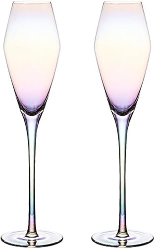 Miniatura 14 de Juego de 2 copas de vino vintage, sopladas a mano, copas de champán de boda con tallo largo, cristalería iridiscente, regalo para fiestas,