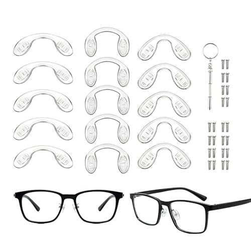 15 Pcs,3 Sizes Screw-in Glasses Nose Pads, U Shaped Eyeglasses Nose Piece Soft Silicone Nose pad for Eye Glasses Sunglass Eyewear, with 30 Screws & 1 Screwdriver