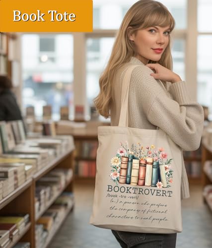 Image of Book Lovers Gifts Tote Bag for Bookish Readers, Aesthetic Book Tote Bag for Librarian, Medium Size with Inner Pocket