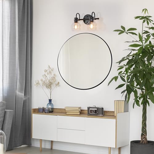 Image of KSANA Black Bathroom Light Fixtures, 2-Light Modern Farmhouse Black Vanity Lights with Clear Glass Shade Over Mirror for Hallway, Kitchen, Bedroom, and Living Room