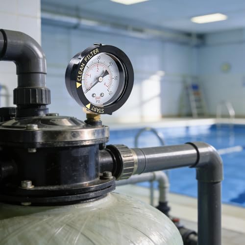 Riisoyu Pool Druckmesser, 1/4 Zoll NPT Pool-Manometer 0+4BAR/0-60 PSI Präziser Wasserdrucktester Präzisions-Doppelskala Einfache Installation Langlebig für Schwimmbecken Filter, Fischteiche und Pumpen
