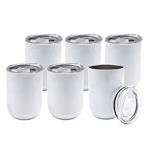 12 oz Stainless Steel Wine Tumbler Glass Bulk with Lid and Straw, Double Wall Vacuum Insulated Travel Tumbler Cup Stemless for Hot and Cold Drinks Coffee, Wine, Cocktails,Drink (50 Pack)