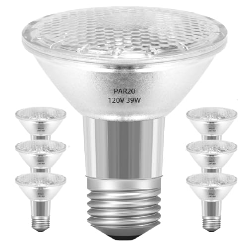 PAR20 39W 120V Floodlight Bulbs, 6 Pack PAR20 39 Watt ECO Halogen Light Bulbs E26 120V Reflector Dmimable Warm White 2800K for Track Lighting & Hood Range Light Bulbs, 4-in Recessed Can