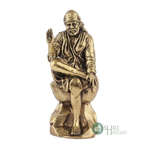 Image of INDICAST Brass 2 inch Sai Baba Statue | Symbol of Faith and Blessings | Sai Baba Murti Hindu God Idol Figurine Perfect for Decoration Puja & Gifting Purpose Sculpture (Weight- 40gm)