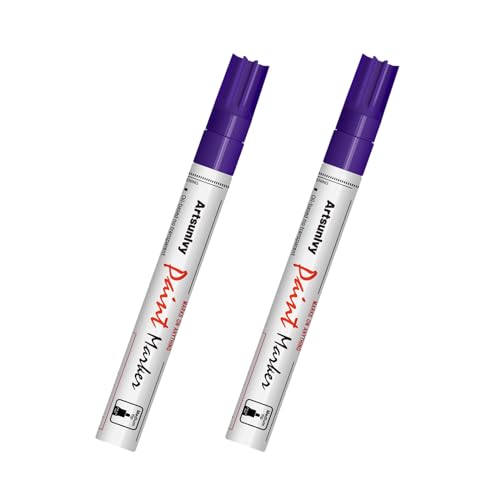 Purple Paint Pens Permanent Markers - 2 Pack Paint Markers for Metal, Rubber,Wood, Rocks, Canvas, Plastic, Dark Surface, Craft Art Supplies, Medium Tip, Quick Dry, Waterproof