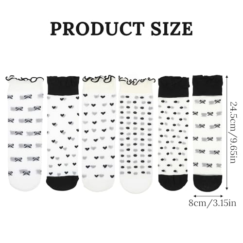 Image of Ouligay 6 Pairs Sheer Ankle Socks Women Transparent Fishnet Socks Cute Frilly Mesh Socks Women Sheer Ruffle Socks, Breathable Spring Summer Short Socks (Hearts, Stripes, Plaid)
