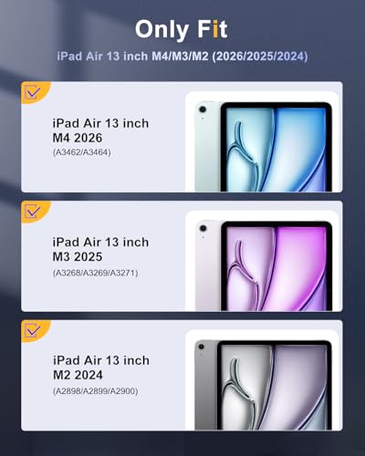 Timovo Custodia Per Nuovo Ipad Air 13 Pollici (M3/M2-2025/2024) Con Portapenne, Cover Protettiva Per Ipad Air 13 Con Supporto Pieghevole & Retro Trasparente, Auto Sveglia/Sonno, Nero - 2