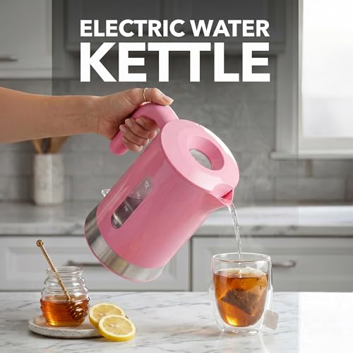 Image of OVENTE 1.8L Electric Kettle, BPA-Free with Easy-Fill Lid, Pink KP413P | 1500W Fast Boiling Water Heater, Auto Shut-Off, Boil-Dry Protection, 360 Swivel Base, Clear-View Window, Removable Filter