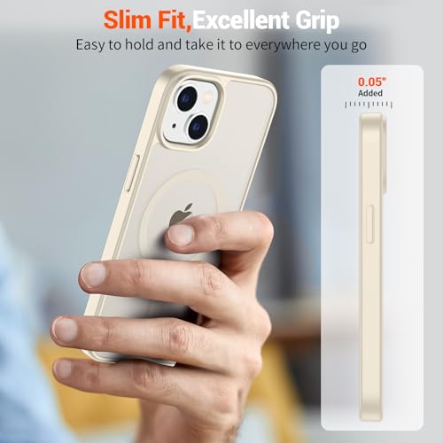 Image of SUPFINE Magnetic for iPhone 15 Case (Compatible with MagSafe) (Military Grade Drop Protection) Slim Translucent Matte Shockproof with Anti-Fingerprint Phone Case,Antique White