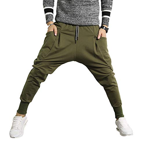PRIJOUHE Men's Low Drop Crotch Harem Pants Skinny Sweatpants Casual Drawstring Elastic Joggers Hip Hop Trousers