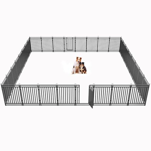 Image of Dog Fence Outdoor Indoor, 40 inch Inch Height 32 Panels Dog Playpen for Large /Medium /Small Dogs Metal Dog Pen for Yard Camping and RV | Black-Silver,Patented