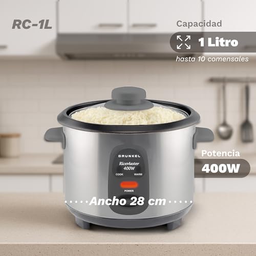 Grunkel - Arrocera eléctrica y Vaporera RC- 1L Funciona para Cocinar arroz, Olla 01L Antiadherente extraíble incluye Tapa y Cuchara. 400 W - imagen 2