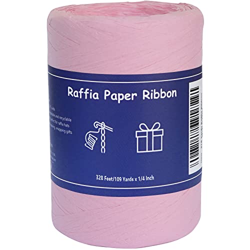 Raffia Ribbon for Gift Wrapping and Packing - 1/4'' Wide, 109 Yards, Pink
