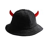 123Arts Devil Horn Bucket Hat Sun Hat for Men and Women,Halloween Decoration Black
