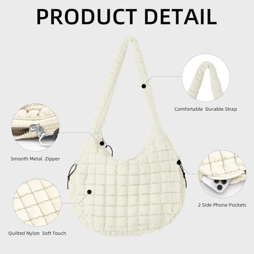 Image of Puffer Quilted Shoulder Bag Large Puffer Tote Bag for Women,Hobo Quilted Tote Bag Crossbody Shoulder Handbags Puff Purse