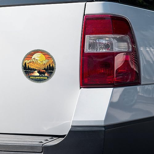 Image of Yellowstone National Park Sticker - Waterproof Vinyl Decal for Car Bumper, Laptop, Luggage, Water Bottle, Wall, and Window, Size - 3'' X 3''