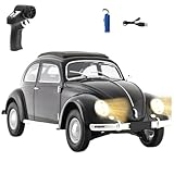 HOENTECH D62MINI Retro RC Beetle Car, 1:16 Scale Vintage RWD Drift Remote Control Car Model with 130 Motor & LED Lights, Gift for RC Enthusiasts