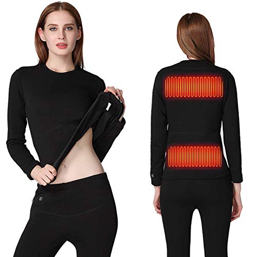 Electric Flexible Men/Woman Heating Warm Long Sleeve Thermal Underwear Adjustable Warmth Slimming T Shirt - L (Battery Included)