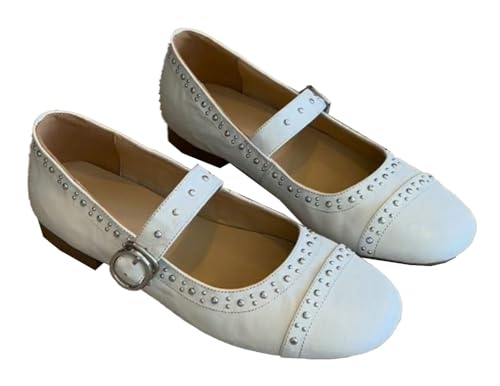 Solyinne Women's Mary Jane Flats Studded Comfortable Ballet Flat Round Toe Party Formal Wedding Shoes